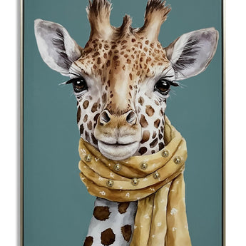 Playful Giraffe Portrait - 21" x 29" Framed Wall Art - Blue