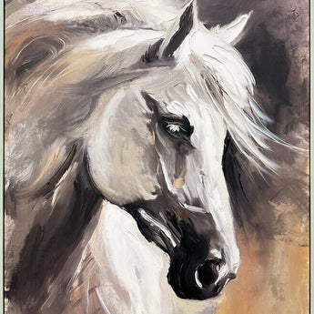 "Graceful Equine" Hand-Embellished Canvas In Frame - Gray / Black / White