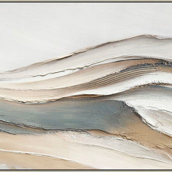 "Calming Flow" Hand-Embellished Canvas In Frame - Earth Tones / Blues / Beige