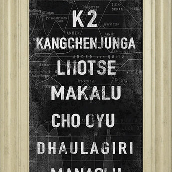 The Highest Mountains By The Vintage Collection - Framed Print Wall Art - Black