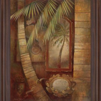 Palm Relic Harmony - 28" x 34" Framed Wall Art - Dark Brown