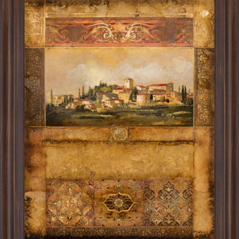 Tuscan Village Mosaic - 28" x 34" Framed Wall Art - Dark Brown