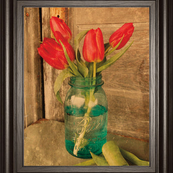 Country Tulips By Anthony Smith - Framed Print Wall Art - Red