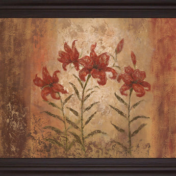 Amber Lily Trio - 28" x 34" Framed Wall Art - Light Brown