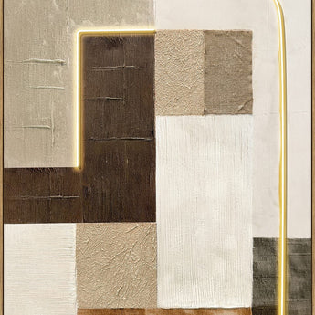 Earthen Circuit II - 35 X 47 - Hand-Embellished Neon Canvas In Frame - Beige