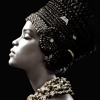 Temp Glass With Foil & Rhinestones - Woman Side Profile - Black