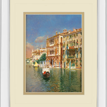The Grand Canal, Venice By Rubens Santora - Mirror Framed Print Wall Art - Beige