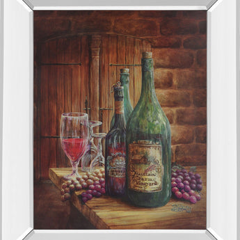 Vintage Wine Ill - Mirror Framed Print Wall Art - Dark Brown