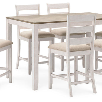 Skempton - Mesa de comedor y taburetes de bar (juego de 7) - Blanco/Marrón claro