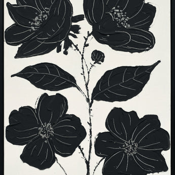 "Nocturnal Blooms I" Hand-Painted Canvas In Frame - Black