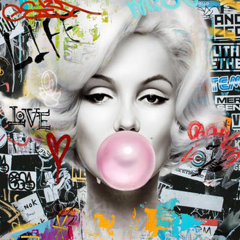 Graffiti Bubble Icon - 36" x 48" Framed Wall Art - Pink