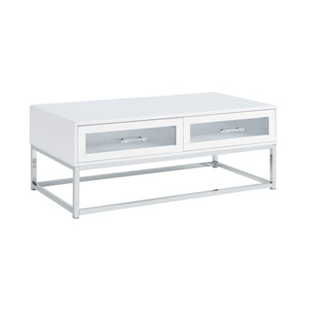Chandra - Mesa de centro con LED y batería - Blanco brillante