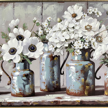 Rustic Blossoms Study Hand-Embellished Canvas In Frame - Blue / Gray