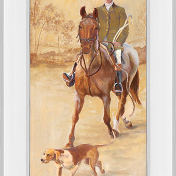 On The Hunt Il By Linda Wacaster - Mirror Framed Print Wall Art - Beige