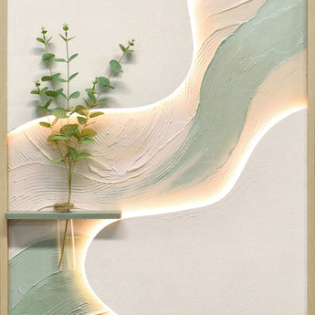 Sage Ribbon II - 33 X 48 - Hand-Painted Neon Canvas In Frame - White