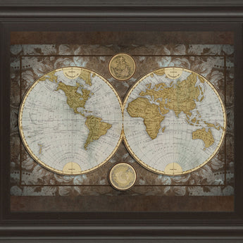 World Map By Elizabeth Medley - Framed Print Wall Art - Beige