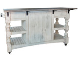 Stone Kitchen Island With 3 Drawer / 2 Doors / 4 Shelves And Casters Antiqued Ivory / Weathered Gray - detail