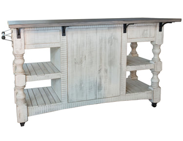Stone Kitchen Island With 3 Drawer / 2 Doors / 4 Shelves And Casters Antiqued Ivory / Weathered Gray - detail