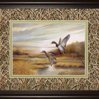 34x40 Mallards By Ruanne Manning And Mossy Oak Native Living - Framed Print Wall Art - Light Brown
