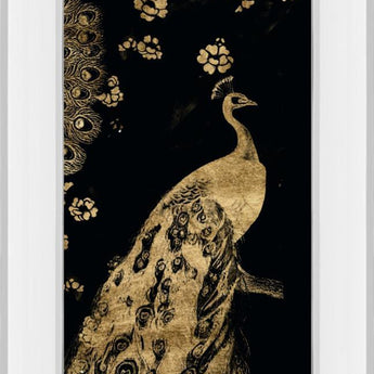 Gilded Peacock Triptych III By Jennifer Goldberger - Black