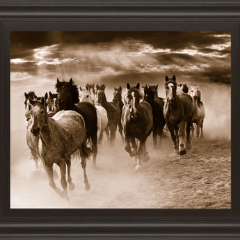 Running Horses By Monte Naglar - Framed Photo Print Wall Art - Dark Brown