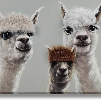 Whimsical Llama Lineup - 20" x 60" Framed Wall Art - Gray