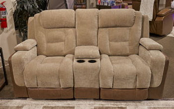 Mixed Motion - Power Reclining Loveseat With Console / Adjustable Headrest - Brownstone