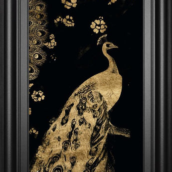 18x42 Gilded Peacock Triptych III By Jennifer Goldberger - Black