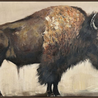"Majestic Bison" Hand-Embellished Canvas In Frame - Brown / Earthy Tones