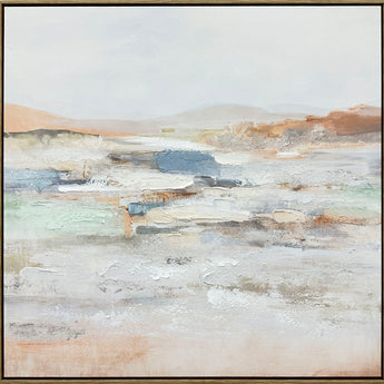 "Serene Horizons I" Hand-Embellished Canvas In Frame - Gray / Orange / Blue