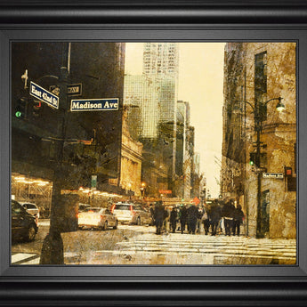 New York Streets By Acosta - Framed Print Wall Art - Light Brown