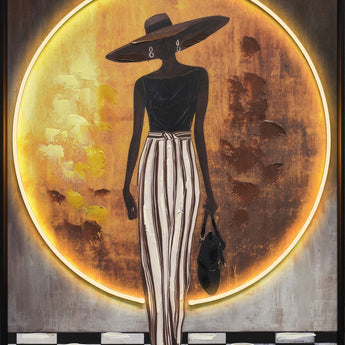 Amber Runway - 24 X 32 - Hand-Embellished Neon Canvas In Frame - Amber