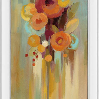 Tall Autumn Flowers I By Silvia Vassileva - Mirrored Frame Wall Art - Light Brown