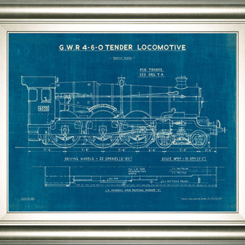Locomotive Blueprint I By Wild Apple Portfolio - Framed Print Wall Art - Blue