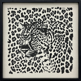 Shadow Leopard Puff Printed Canvas In Frame - Black / Ivory