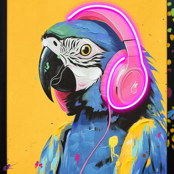 Neon Beats Macaw - 21" x 29" Framed Wall Art - Yellow
