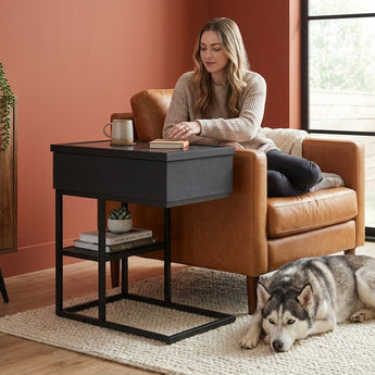 Elements International Halo - Smart C-Table styled in a designer-styled interior lifestyle setting at Quality Home Furniture