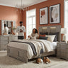 Elements International Kelis - 4 Piece Bedroom Set With Queen Panel Bed And LED - Gray styled in a designer-styled interior lifestyle setting at Quality Home Furniture