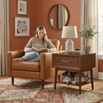Elements International Santa Barbara - End Table styled in a designer-styled interior lifestyle setting at Quality Home Furniture