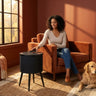 Elements International Halo - Round Smart End Table styled in a designer-styled interior lifestyle setting at Quality Home Furniture