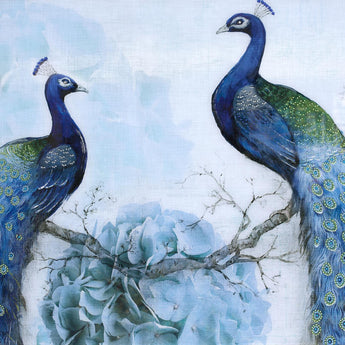 Tempered Glass With Foil & Rhinestones - Peacocks - Light Blue