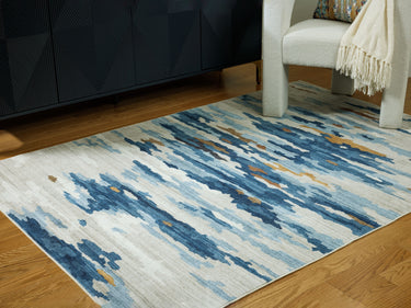 Vinlett - 8' x 10' Washable Rug - Cream / Blue / Brown