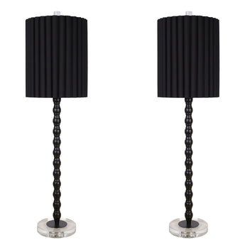 "Obsidian Elegance" Metal Buffet Lamp (Set of 2) - Black / Clear Crystal