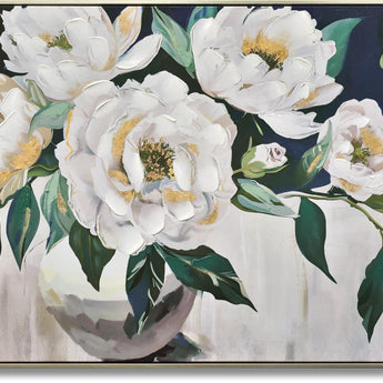 Ivory Bloomscape - 32" x 47" Framed Wall Art - Gray