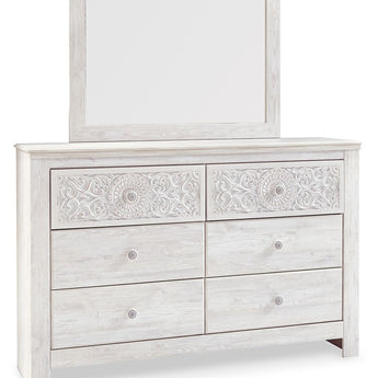 Paxberry - Dresser, Mirror - Medallion Drawer Pulls - Whitewash