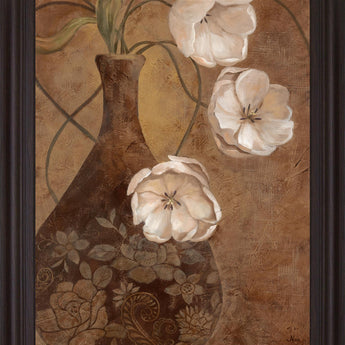 Floral Sepia Elegance - 28" x 34" Framed Wall Art - Dark Brown