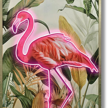 Electric Flamingo Oasis - 33" x 48" Framed Wall Art - Pink