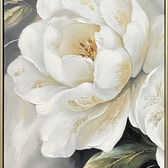 Gold Peony II Hand-Embellished Canvas In Frame - Ivory / Gray