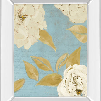 Scripted Poetic Peonies I By Lanie Loreth - Mirror Framed Print Wall Art - Light Blue