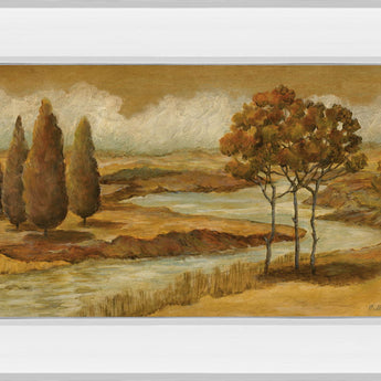 River Scene I - Mirror Framed Print Wall Art - Light Brown